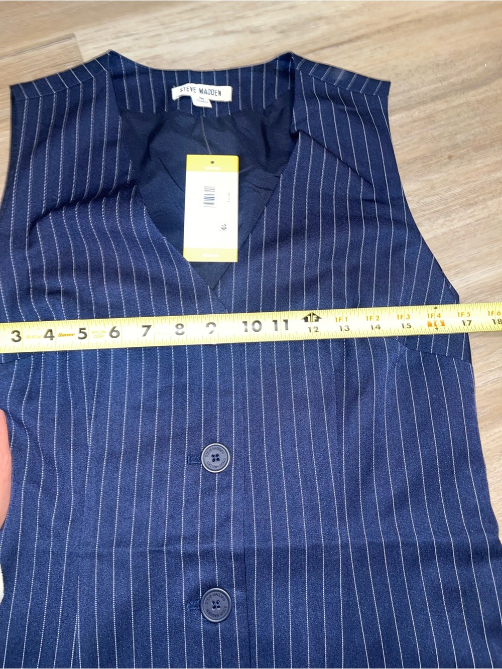Steve Madden Navy Pinstripe Button-Front Mini Dress - Picture 4 of 6